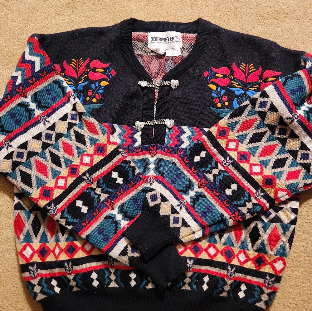 Obermeyer Multicolor Patterned Crew Neck Sweater - image 1